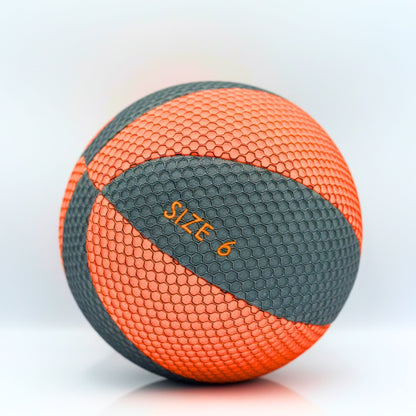 Orange and gray HouseHoops ball labeled 'Size 6' on a white background