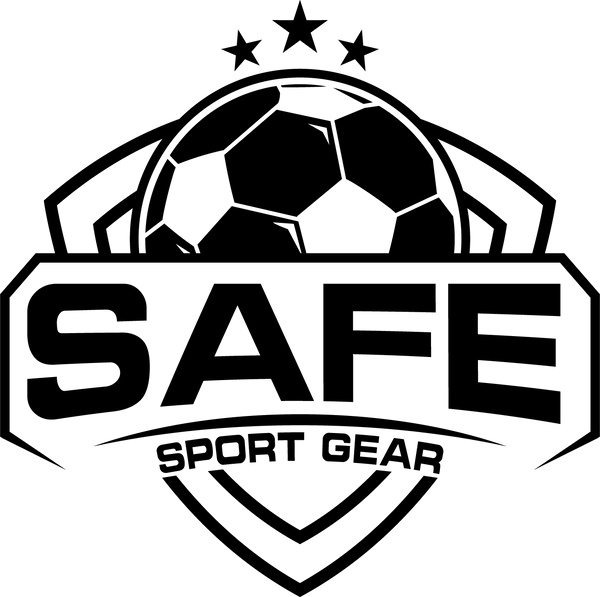 Black and white logo graphic featuring a soccer ball, three stars, and the text 'SAFE SPORT GEAR' inside a shield outline.