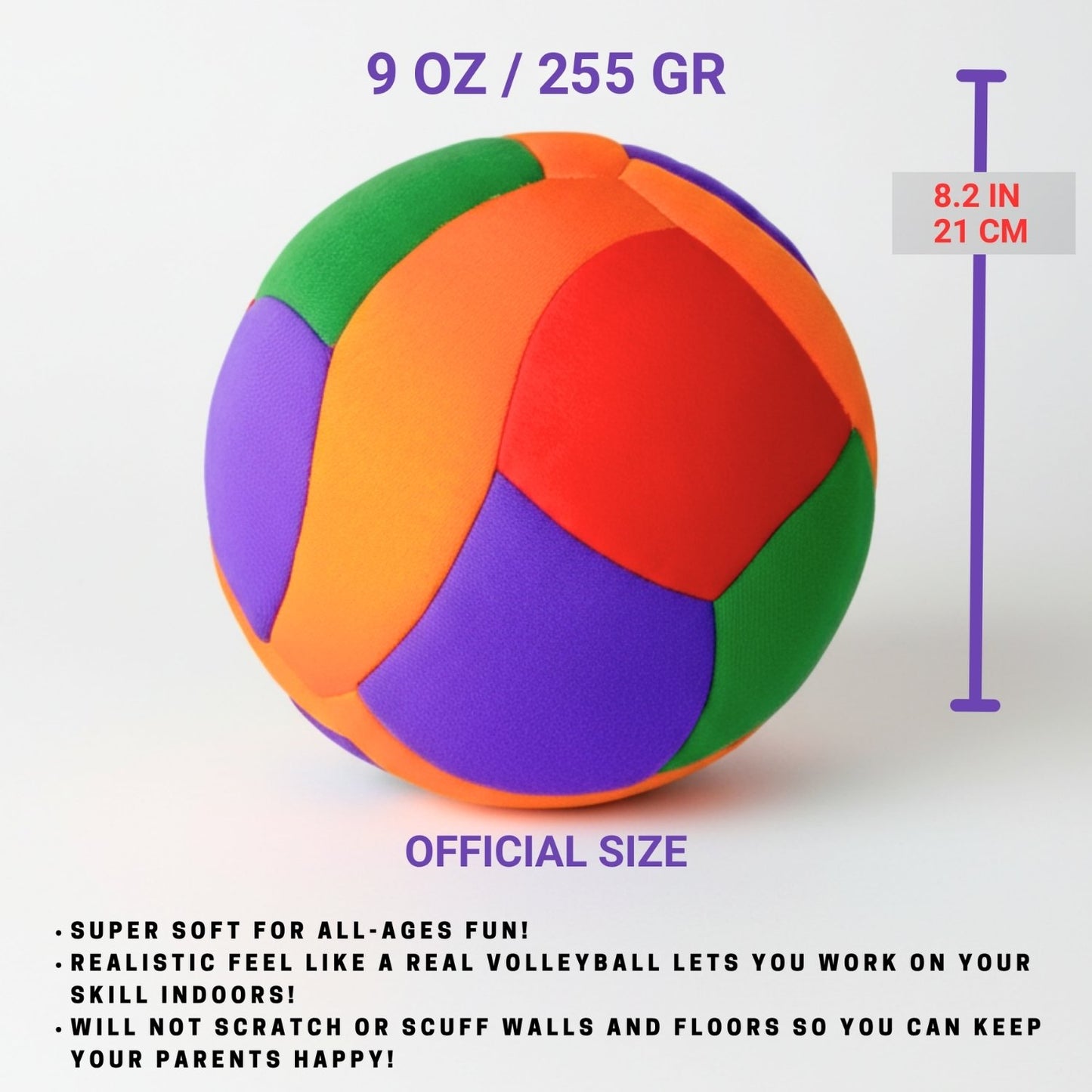 Softy Volleyball with size and weight information on a white background