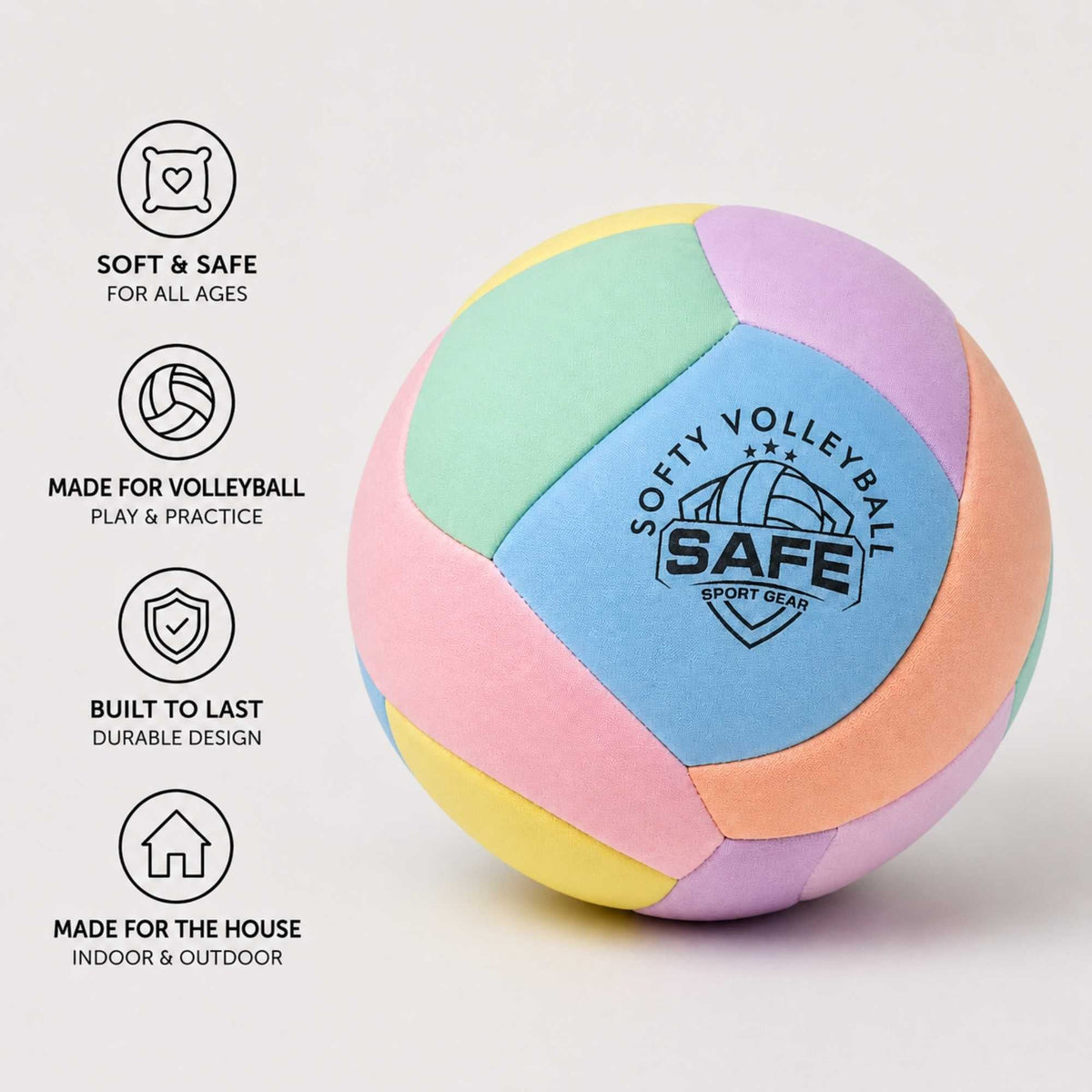 Softy Volleyball - Pink with safety features and Safe Sport Gear logo on a white background