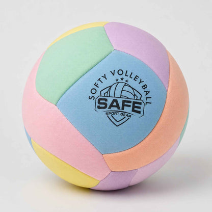 Close up view of Softy Volleyball - Pink with Safe Sport Gear logo on a light gray background