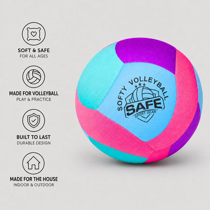 Softy volleyball teal with descriptions on a light gray background