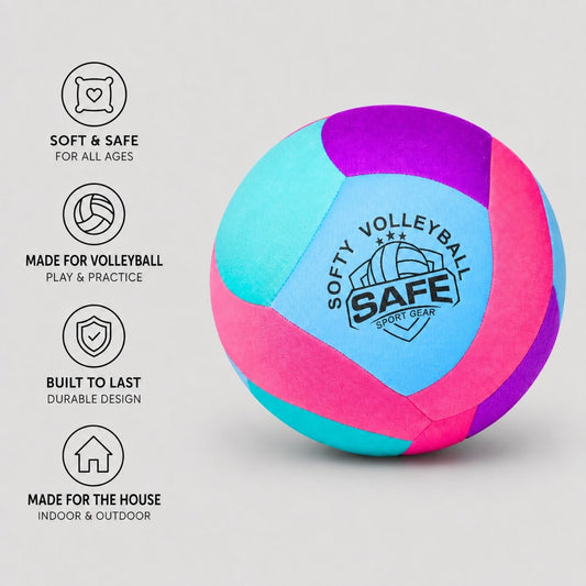 Softy volleyball teal with descriptions on a light gray background