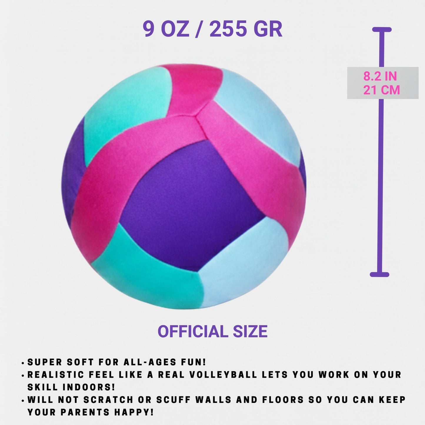 Softy Volleyball - Teal with size and weight information on a white background